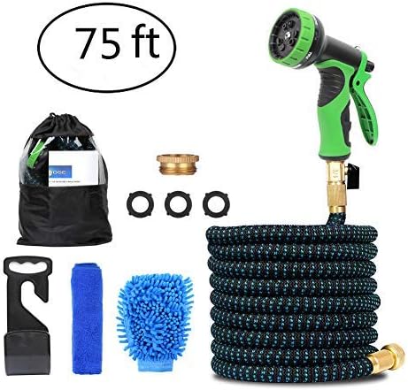 Meerveil 75FT Expandable Garden Water Hose Pipe, 3/4" Solid Brass Connector๏ผTriple-layer Latex Inner Tube Hose, Flexible Expanding Hose with 10 Pattern Spray Nozzle