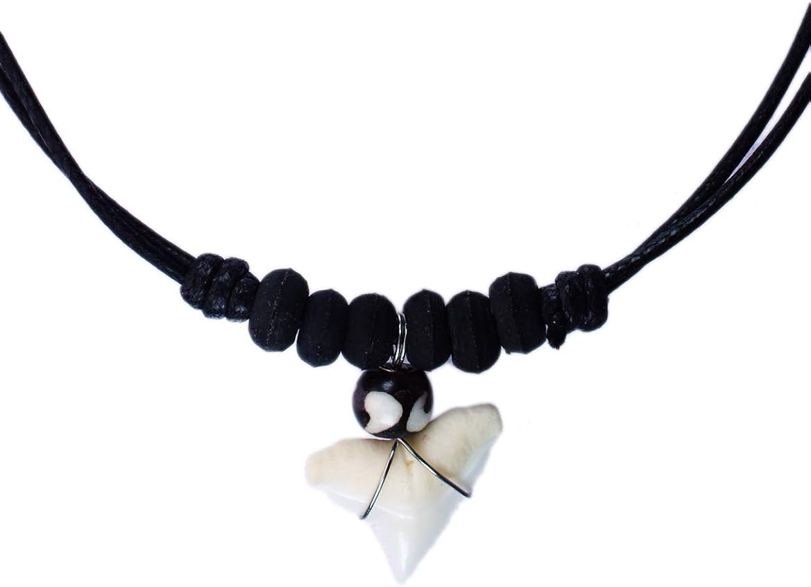 exoticdream Real Shark Tooth Necklace Rasta Jamaican Surfer Hawaiian Beach Boys Girls - Small Beads