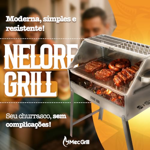 Churrasqueira Aço Inox A Carvão Duas Grelhas Nelore Grill 50x30 Chão Parede Portátil Desmontável Resistente Mec Grill