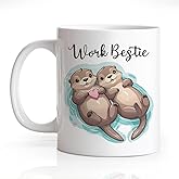 Gkodw Work Bestie Funny 11oz Double-Sided Ceramic Mug, Cute Otter Coffee Mug for Coworker Colleague Friend, Christmas Birthday Office Gifts for Work Bestie, Retirement Farewell Gifts for BFF Sister