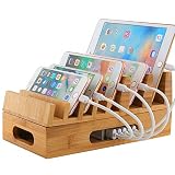 BEEBO BEABO Large Bamboo Multi Devices Charging Station Dock Organizer Desk Docking Rack Station Storage Container for Watch Phone Tablet(7-Slot Natural Bamboo)