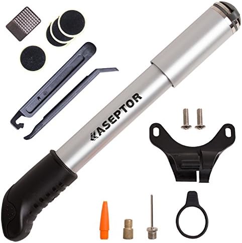 Aseptor Mini Bike Pump with Presta, Schrader, Tapered Nozzle and Inflation Needle. Plus BONUS - Repair Kit!