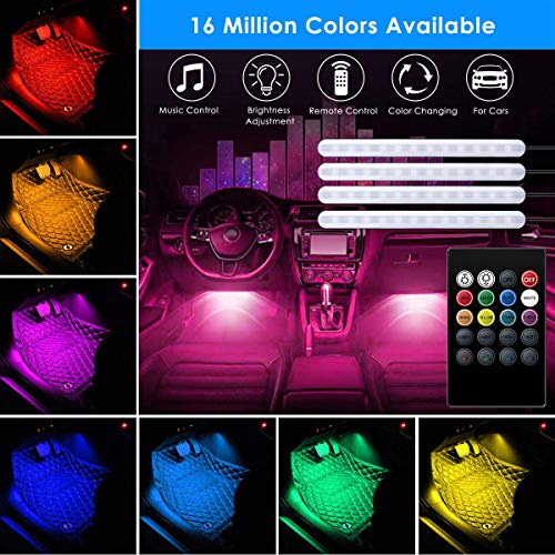 AveyLum Car LED Strip Lights USB 5V 4pcs Auto Interior Music Sync Underdash Footwell Lighting Kit RGB 5050 SMD LED Tape Light