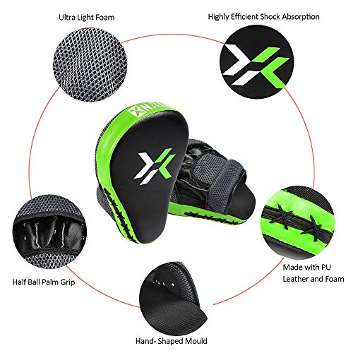 Xnature Essential Curved Boxing MMA Punching Mitts Boxing Pads w/Gift Box Hook & Jab Pads MMA Target Focus Punching Mitts Thai Strike Kick Shield for X'Mas Gift (Punching Mitts A Pair Light Green)