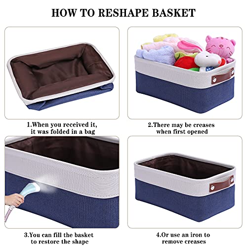 Storage Basket Bins [6 Pack] Decorative Baskets for Organizing, Canvas Storage Bin with Handles for Shelves, Toys, Office, Nursery, Navy Blue Cloth Baskets for Gifts Empty 11.8 x 7.8 x 5.1 inch