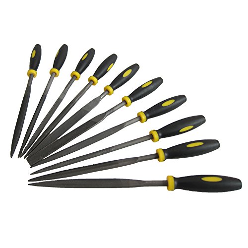 Meccion Needle File Set 10Pcs Premium Carbon Steel Metal Filing Rasp With Comfortable Rubber Handle - Best For Wood Carving / Jewelers / Soft Metal Sharpening Tools