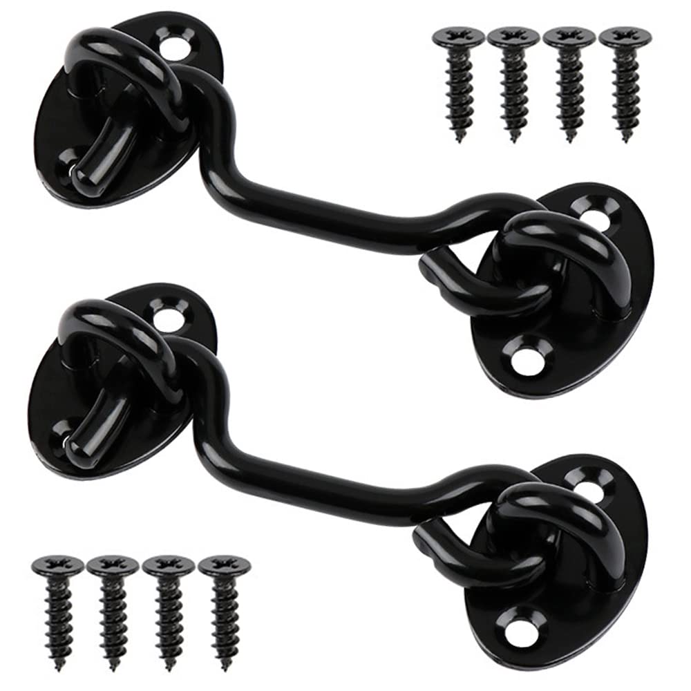 2 Sets Hook and Eye Latch Metal Door Hook Latches Stainless Steel Heavy Duty Gate Latch 3 Inch Cabin Hook with Mounting Screws for Shed Gate or Garage Door