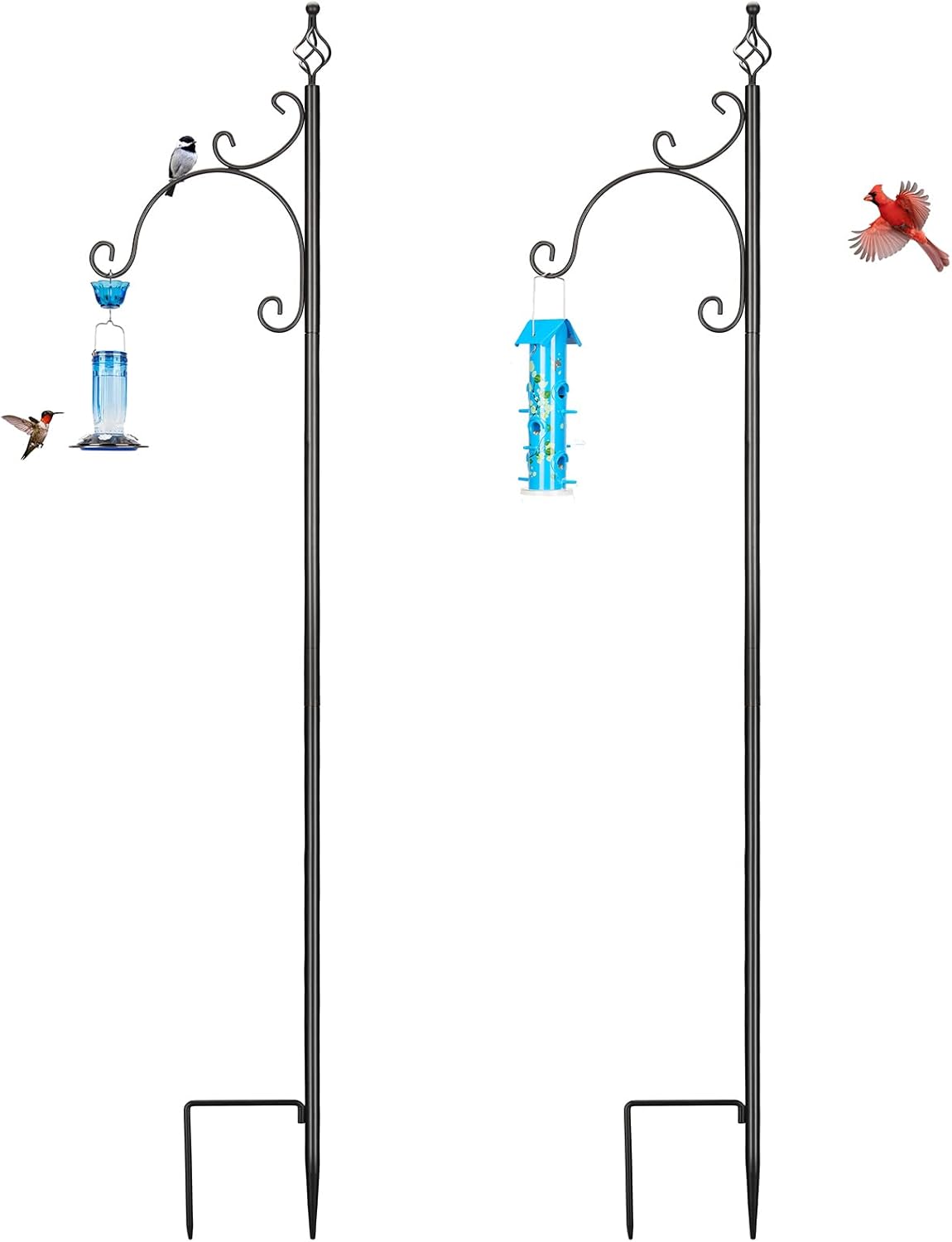 Outdoor Shepherd's Hooks - Kingsyard 2 Pack Outdoor Shepherds Hooks, 92 Inch Adjustable Bird Feeder Pole for Hanging Plant Baskets, Weddings, Lanterns, Solar Lights, Heavy Duty 5/8 Inch Thick, Black