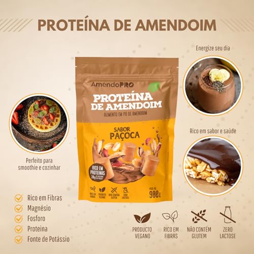 AmendoPro – Pó de Proteína de Amendoim – Nutrição Vegetal com Alto Teor de Proteína – Rico em Fibras e Minerais Essenciais (900 g, Paçoca)