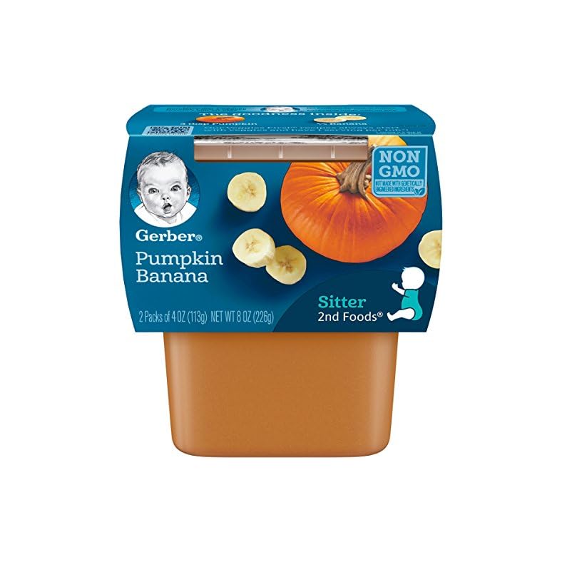 Gerber 2nd Foods Pumpkin & Banana Pureed Baby Food, 4 Ounce Tubs, 2 Count (Pack of 8)