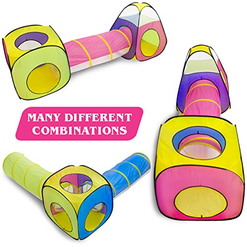 6pc Pop Up Children Play Tent w/ 3Crawl Tunnel & 3Tents - Kids Tents for Boys, Girls, Babies & Toddlers for Indoor & Outdoor