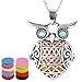 Aromatherapy Essential Oil Diffuser Necklace Owl Locket Pendant with 6 Multi-Colored Refill Pads and 24