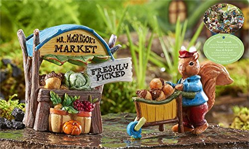 Miniature Fairy Garden Forest Friends Vegetable Stand And Squirrel With Cart