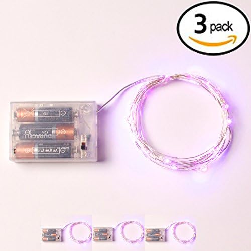 3 Sets RTGS 20 Pink Color Micro LED String Lights Battery Operated on 7 Feet Silver Color Wire