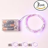 3 Sets RTGS 20 Pink Color Micro LED String Lights Battery Operated on 7 Feet Silver Color Wire