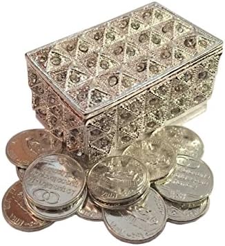 Wedding Coins -Wedding Arras - Decorative RhineStone Crystals embed on Box Silver Color - Arras de Matrimonio