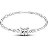 KUNSIR 925 Sterling Silver Snake Chain Bracelet Basic Charm Bracelets with 5A Cubic Zirconia for Women Teen