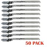 50 Pack T101AO T-Shank Contractor Jigsaw Blade Set Made with HCS, 3-Inch 20TPI Jigsaw Blades Optimized for Cutting Wood, PVC, and Plastic