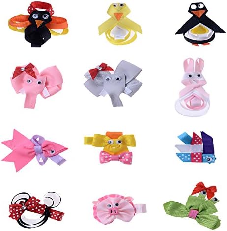 Miyoyo Boutique 2"-3" Girls Kids Grosgrain Ribbon Hair Bow Clips Pins (Ship from USA--12pcs--2"-3"--TH04)
