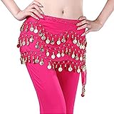 Lilyy Chiffon Dangling Gold Coins Belly Dance Hip Skirt Scarf Wrap Belt (Rose Red)