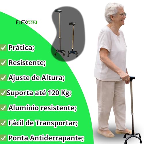 Bengala Bastão 4 Pontas Alumínio Adulto Idoso Regulável 100kg
