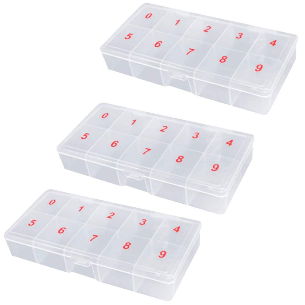 3 Pcs Storage Box Translucent Nail Art Tips Storage Case with Numbers for Display Collection