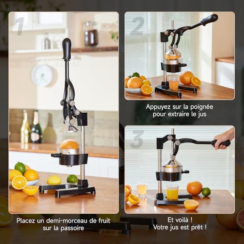 CO-Z Professional Manual Citrus Press Silent Stainless Steel Food Grade Grinder Juice Press Orange Lime Lemon Apple Fruit Black