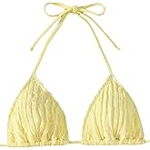 WDIRARA Women's Halter Triangle String Bikini Top Tie Backless Textured Swim Top