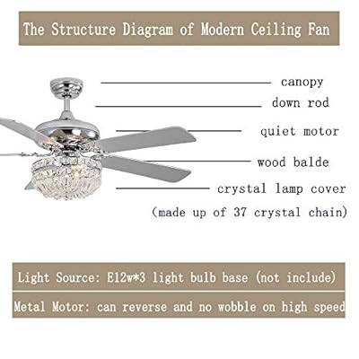 Buy Tropwellhouse 52inch Crystal Chrome Ceiling Fan With Light Gorgeous Crystal Fixture 3 Lights 5 Premium Wood Blade Chandelier Ceiling Fan Decorations For Modern Living Room Ceiling Fan With Remote Online In