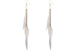 Heavstjer Fashion Piercing Jewelry Tassel Feather Dangle Drop Long Chain Earrings