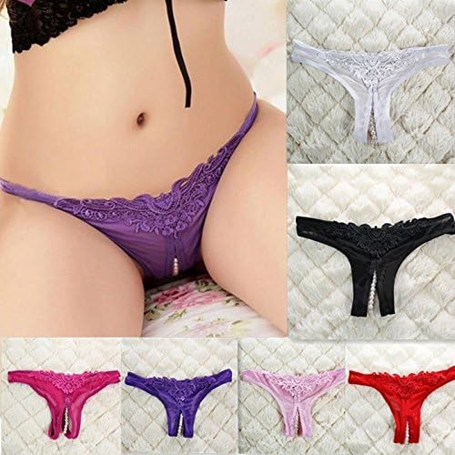 UltaBuild(TM) Adult Games 6 colors Thong Panties y Women Pearl Lace Briefs, Open Crotch Mesh G String Erotic Lingerie Wemon Underwear [ Purple ]