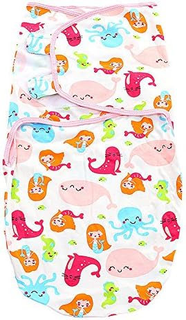 Runhe Baby Swaddle Wearable Blanket Sleeping Bag Newborn Infant Cotton Wrapped Set Towel Adjustable Sleepsack (Mermaid Hippocampus)