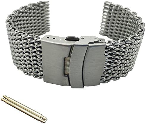 Leesting Shark Mesh 20 22 24mm Silver Thick Milanese Replaceable Watch Band