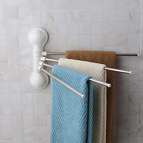 Towel Rack Holder Hanger Wall Mounted Stainless Steel 4 Bars Swing with Suction Cup