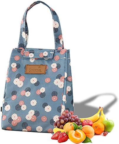 Freezer Small Lunch Tote Bag- Portable Washable Lunch Bag with Aluminum Foil,Yitour Blue Eco-Friendly Lunch Organizer,Daisy Cooler Container Bag for Teens Girls,Recyclable Water-Resistant Cooler Bag