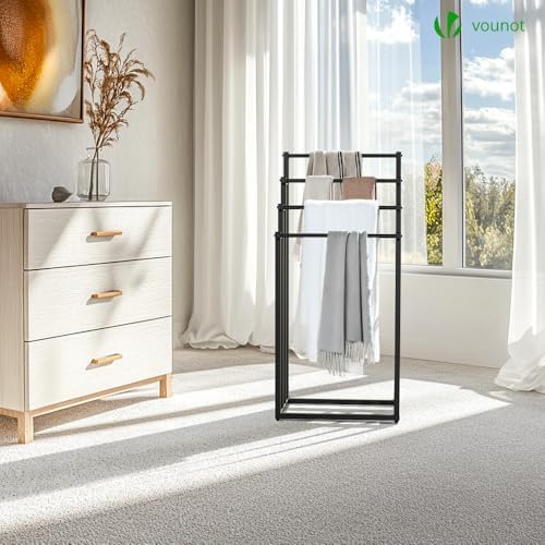 ® Toallero de Pie de 4 Niveles Toallero Escalera con 4 Barras para Colgar Toallas Toallero Múltiple Marco de Metal 45x33x101cm Soporte y Estante de Secado de Toalla para Baño Aseo Lavadero Negro