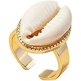 GLMOCM Shell Ring for Women Gold Cowrie Shell Ring Adjustable Boho Seashell Beach Rings for Women Summer Ocean Gifts (Gold A)