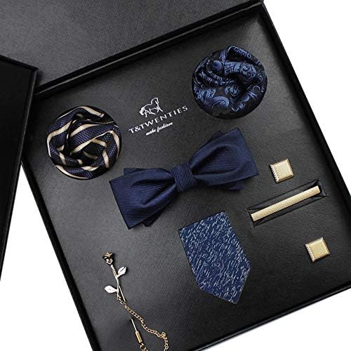 Men's Tie, Bow Tie, Square Scarf, Cuff, Brooch, Five Sets of Gift Box, Suitable for Formal Business Party Wedding Birthday Gifts for Husband Friend (Color : D)