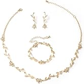 Hapibuy Crystal Necklace Earrings Bracelet Bridal Wedding Jewelry Set Rhinestone Choker Necklace For Brides Bridesmaid