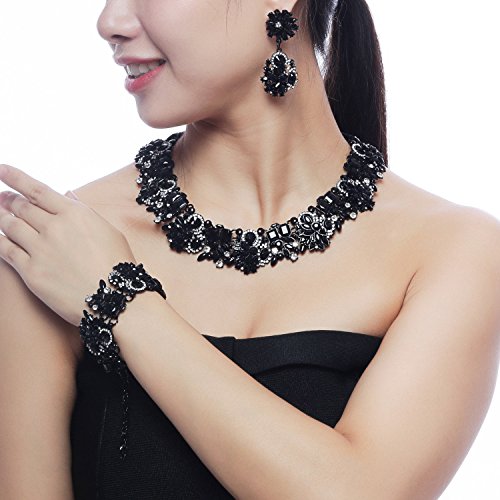 Holylove Black Retro Style Statement Necklace Bracelet Earrings for Women Novelty Jewelry Set 1 with Gift Box-8041BBlack 3PCS