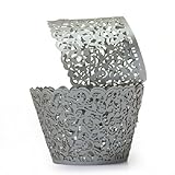 Baloray Filigree Little Vine Lace Laser Cut Cupcake Wrapper Liner Baking Cup Muffin Case Trays Wedding Birthday Party Decoration (Grey, 12)