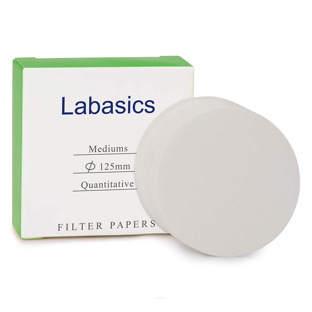 Labasics Quantitative Filter Paper Circles, 125 mm Diameter Cellulose Filter Paper with 15 to 20 Micron Particle Retention Medium Filtration Speed, Pack of 100