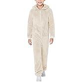 rrhss Boys Fleece Hooded Onesie Pajamas Kids Long Sleeve Zip-Front One Piece Sleepwear 5-14 Years