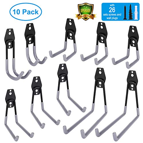 10 Packs Garage Storage Hooks, Wall Hooks Steel Multi-Size Extended Utility Double U-Hook for Heavy Duty Garage Storage Organizing Power Tools, Ladders, Bulk Items, Bikes, Ropes etc.