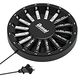 BONAI 16 Bay Battery Charger AA AAA with Rechargeable AA Batteries(8 Pack 2800mah) and Rechargeable AAA Batteries(8 Pack 1100mah) - Ni-Mh Rechargeable Batteries with Charger(Round-Design)