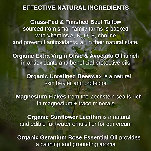 Shwally Paleo Magnesium Oil Cream - A True Seed-Oil Free & Primal Mag Balm - 100% Grass Fed Tallow, Avocado, Extra Virgin Olive Oil with Zechstein Magnesium - Subtle Vanilla Bean