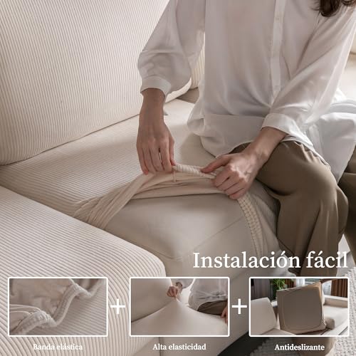 OHSIO Stretch Sofa Cushion Cover, Non-Slip Washable Universal Sofa Cover, Heavy Duty and Easy to Clean (Ivory, 1 Seat Cover M)