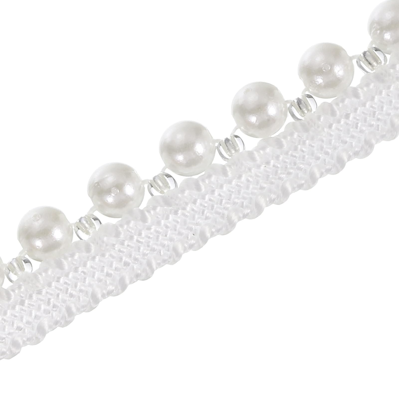 PATIKIL 5 Yard Faux Pearl Lace Ribbon, 0.51" Wide Pearl Fringe Applique Embroidered Pearl Bead Lace Trims for Wedding Party Home Decoration Sewing Craft, White