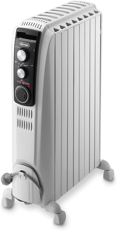 DeLonghi Dragon 4 TRD40820T Oil Filled Radiator 2kW White with Timer Wheels