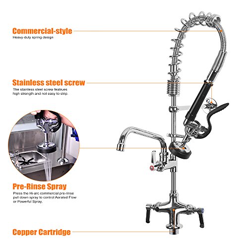 image for Commercial Pre Rinse Kitchen Sink Faucet Deck Mounted Brass Constructe